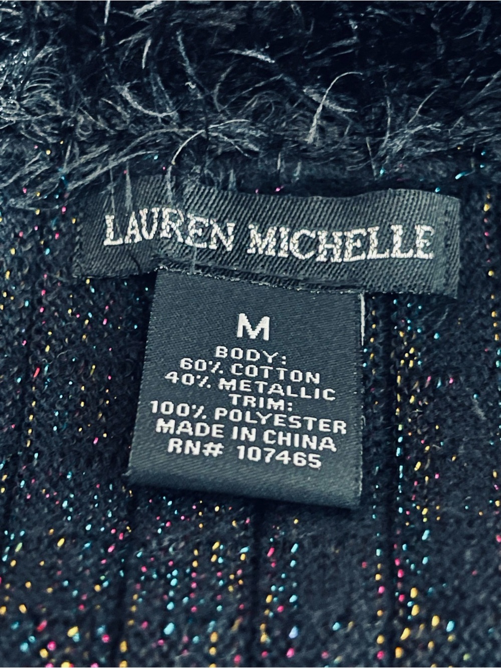 Lauren Michelle Black Shag Trim Knit Cardigan Sweater - Picture 3 of 3
